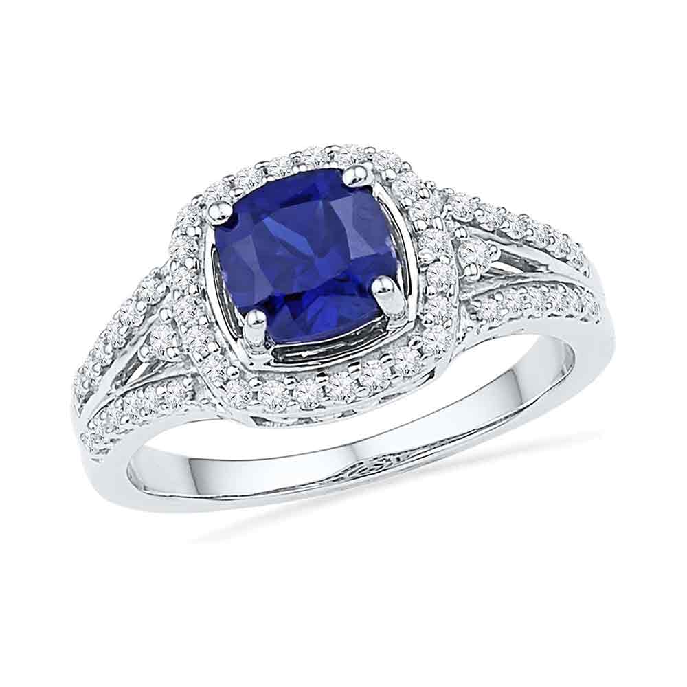 10kt White Gold Womens Lab-Created Blue Sapphire Solitaire Ring 2-1/12 Cttw