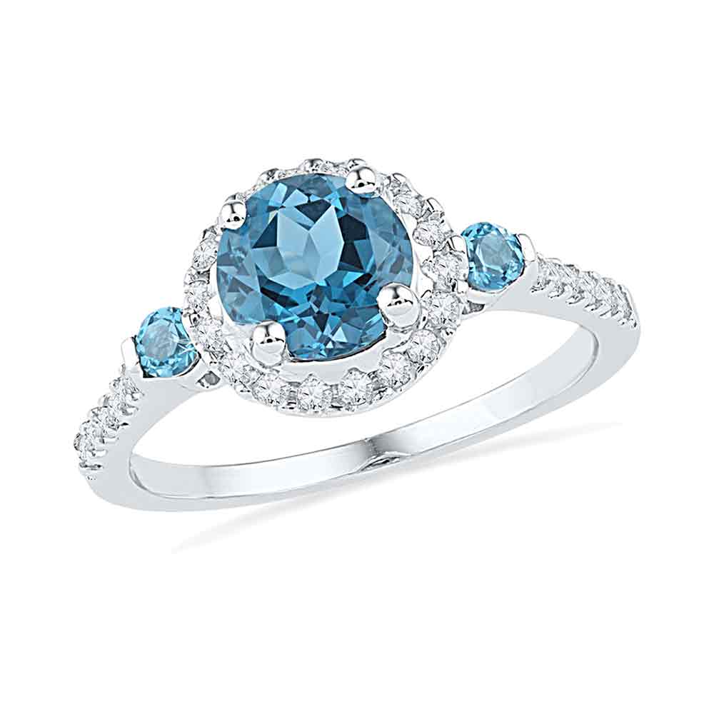 10kt White Gold Womens Round Lab-Created Blue Topaz Solitaire Diamond Ring 1/5 Cttw