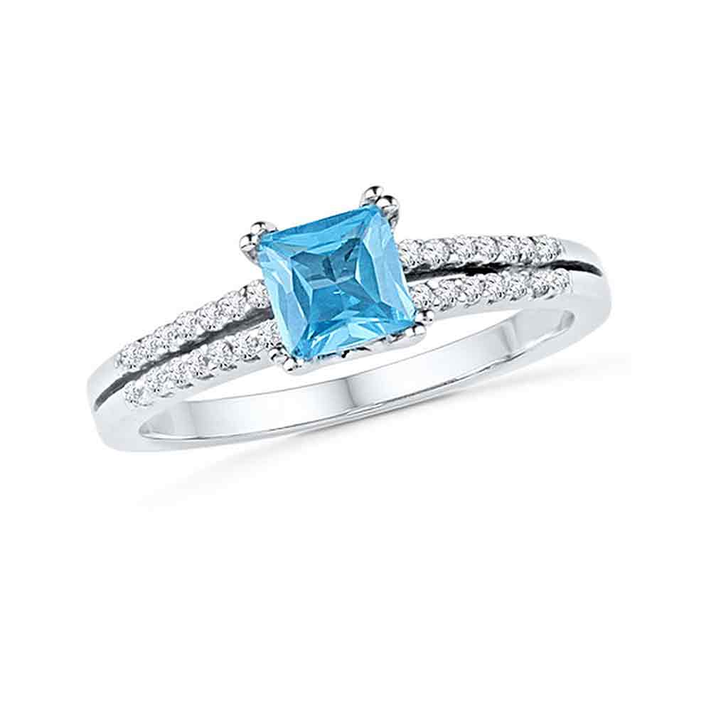 10kt White Gold Womens Princess Lab-Created Blue Topaz Solitaire Ring 5/8 Cttw