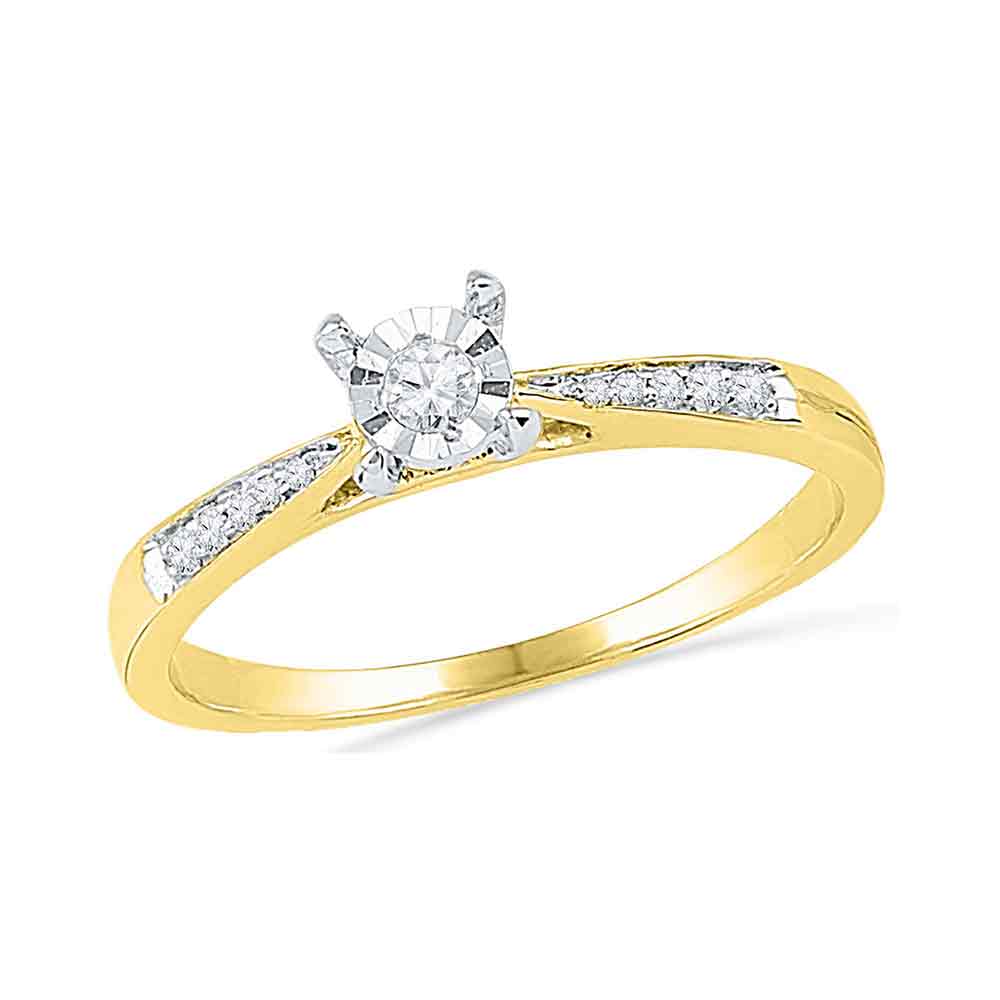 10kt Yellow Gold Womens Round Diamond Solitaire Bridal Wedding Engagement Ring 1/10 Cttw