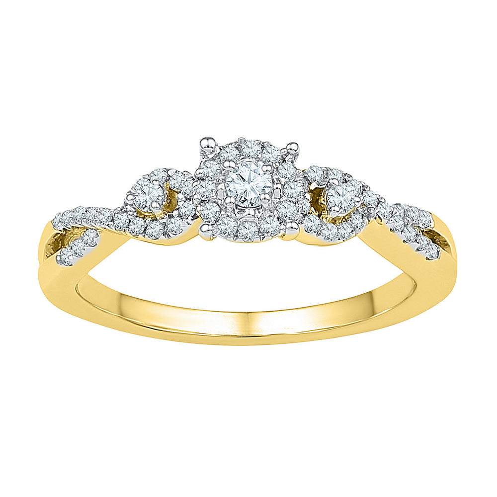 10kt Yellow Gold Womens Round Diamond Solitaire Halo Twist Bridal Wedding Engagement Ring 1/4 Cttw