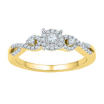 10kt Yellow Gold Womens Round Diamond Solitaire Halo Twist Bridal Wedding Engagement Ring 1/4 Cttw