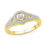 10kt Yellow Gold Womens Round Diamond Encircled Solitaire Milgrain Promise Bridal Ring 1/4 Cttw