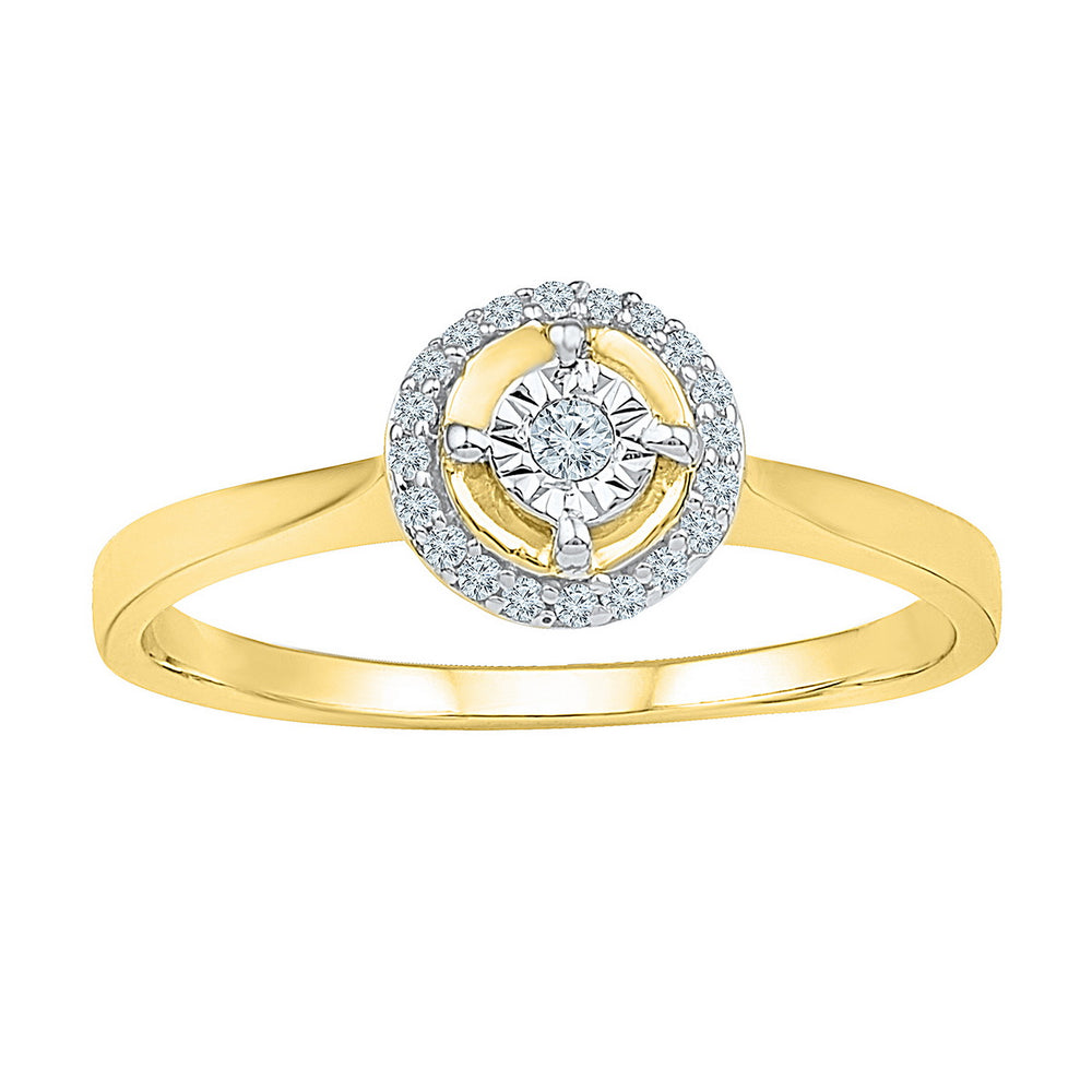 10kt Yellow Gold Womens Round Diamond Solitaire Halo Bridal Wedding Engagement Ring 1/12 Cttw