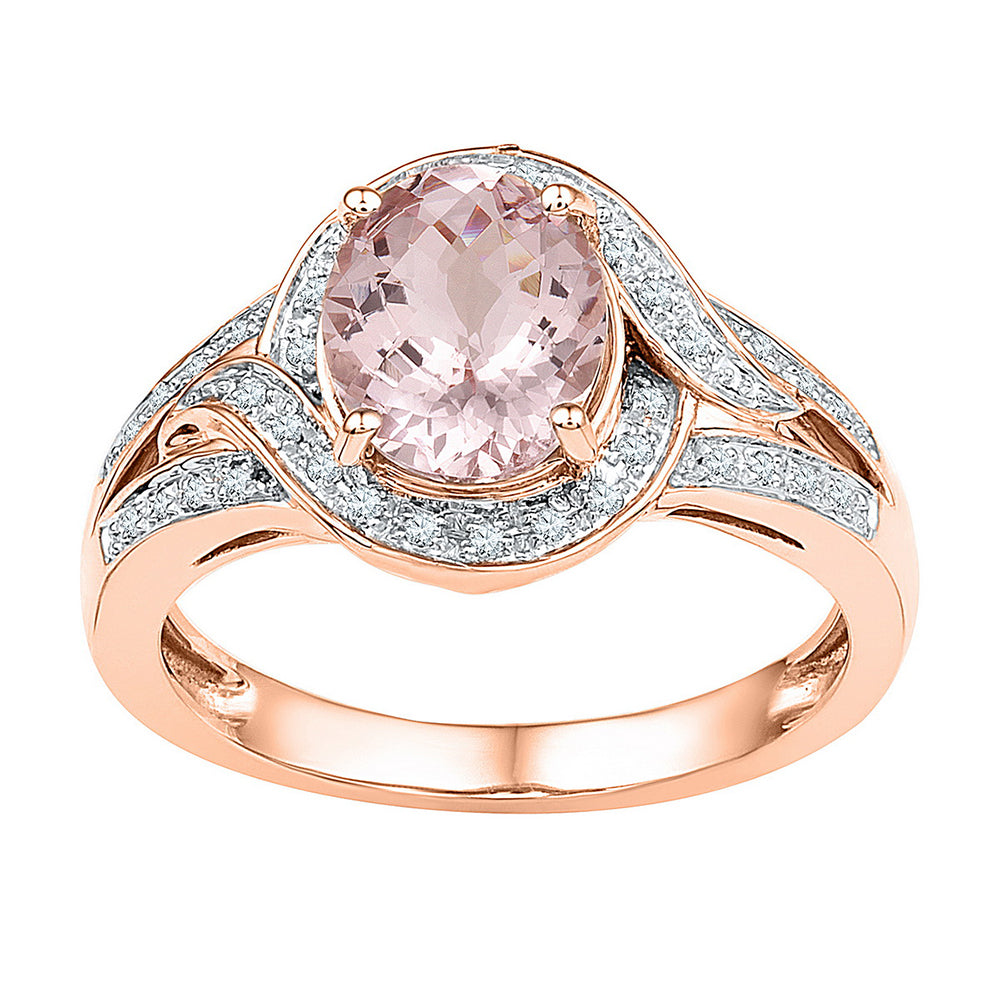 10kt Rose Gold Womens Oval Natural Morganite Solitaire Diamond Ring 1-5/8 Cttw