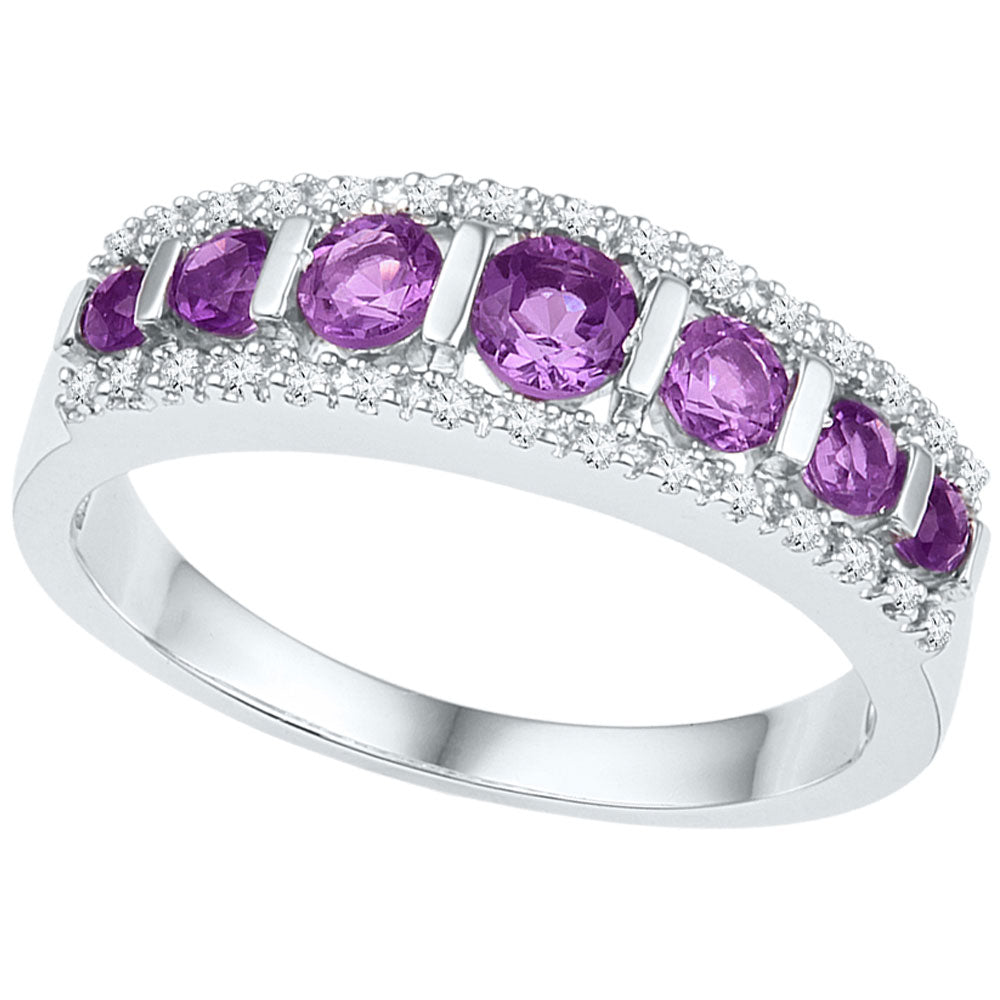 10kt White Gold Womens Round Lab-Created Amethyst Band Ring 3/4 Cttw