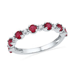 10kt White Gold Womens Round Lab-Created Ruby Band Ring 1-1/10 Cttw