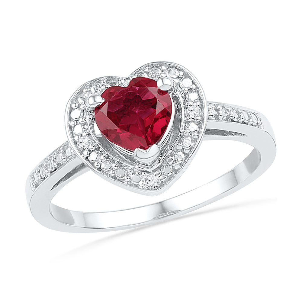 10kt White Gold Womens Round Lab-Created Ruby Heart Love Ring 1.00 Cttw