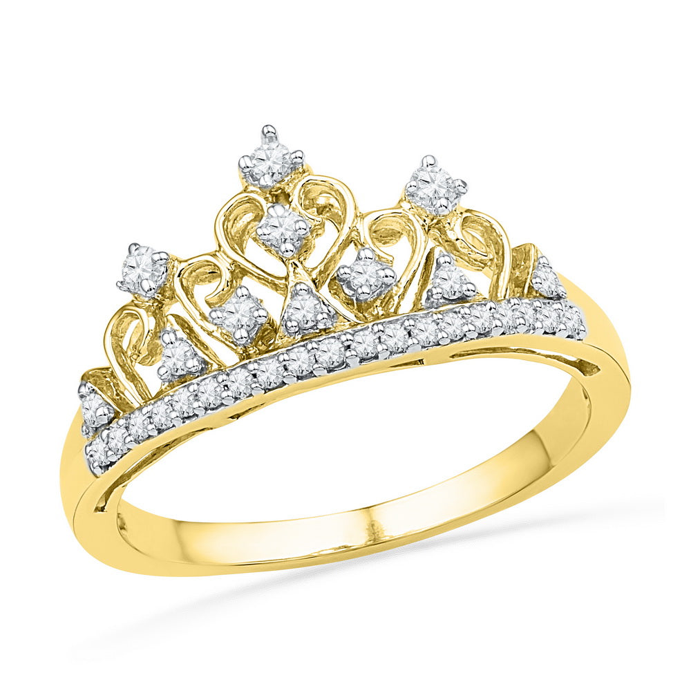 10kt Yellow Gold Womens Round Diamond Tiara Crown Band Ring 1/5 Cttw