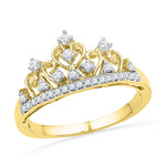 10kt Yellow Gold Womens Round Diamond Tiara Crown Band Ring 1/5 Cttw