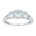 10kt White Gold Womens Round Lab-Created White Sapphire 3-stone Ring 1-3/8 Cttw