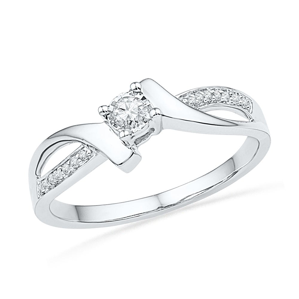 10kt White Gold Womens Round Diamond Solitaire Promise Bridal Ring 1/10 Cttw