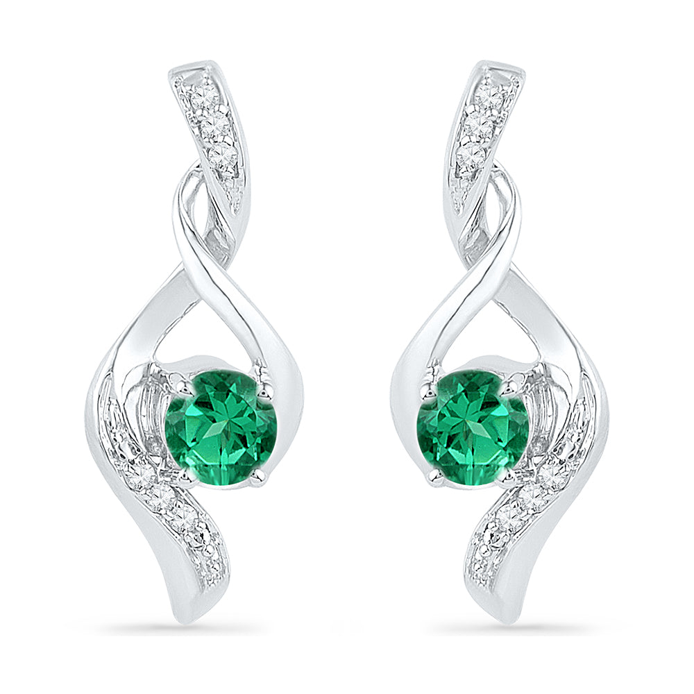 10kt White Gold Womens Round Lab-Created Emerald Solitaire Diamond Earrings 1/3 Cttw