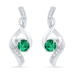 10kt White Gold Womens Round Lab-Created Emerald Solitaire Diamond Earrings 1/3 Cttw