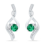 10kt White Gold Womens Round Lab-Created Emerald Solitaire Diamond Earrings 1/3 Cttw