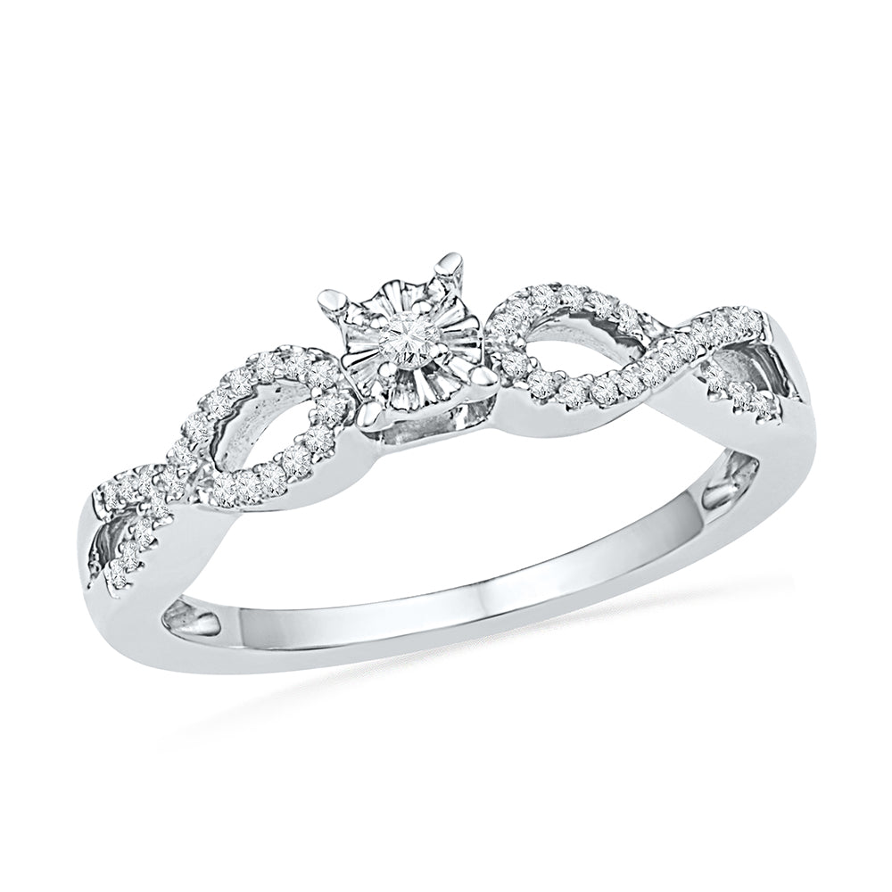 10kt White Gold Womens Round Diamond Solitaire Twist Promise Bridal Ring 1/6 Cttw