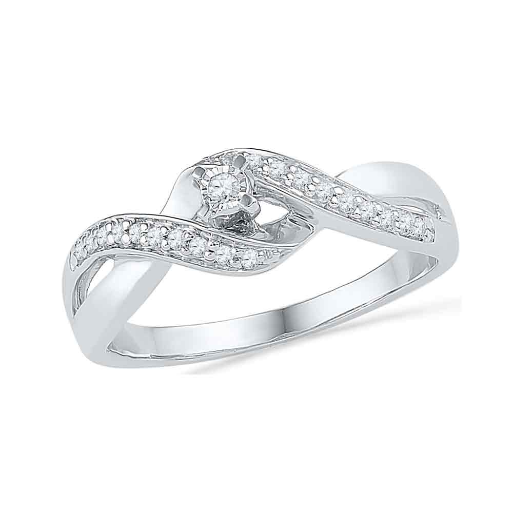 10kt White Gold Womens Round Diamond Solitaire Crossover Twist Promise Bridal Ring 1/5 Cttw