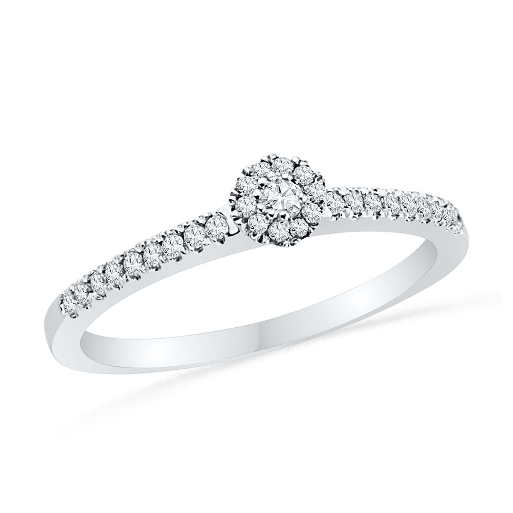 10kt White Gold Womens Round Diamond Solitaire Halo Promise Bridal Ring 1/6 Cttw