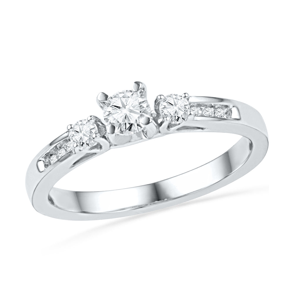 10kt White Gold Womens Round Diamond 3-stone Bridal Wedding Engagement Ring 1/2 Cttw