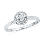 10kt White Gold Womens Round Diamond Solitaire Halo Bridal Wedding Engagement Ring 1/12 Cttw