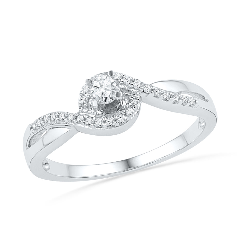 10kt White Gold Womens Round Diamond Solitaire Swirl Promise Bridal Ring 1/5 Cttw