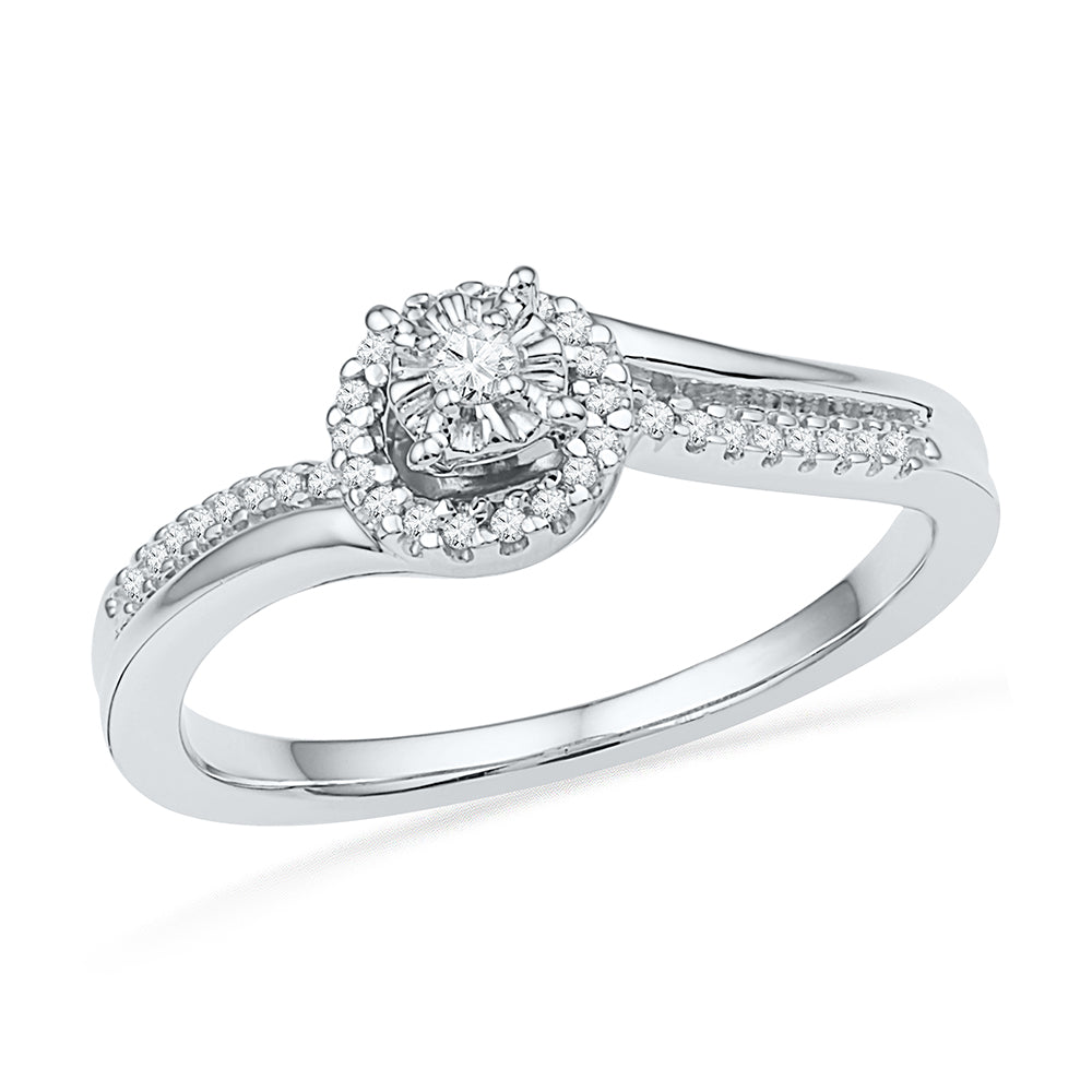 10kt White Gold Womens Round Diamond Solitaire Halo Bridal Wedding Engagement Ring 1/6 Cttw