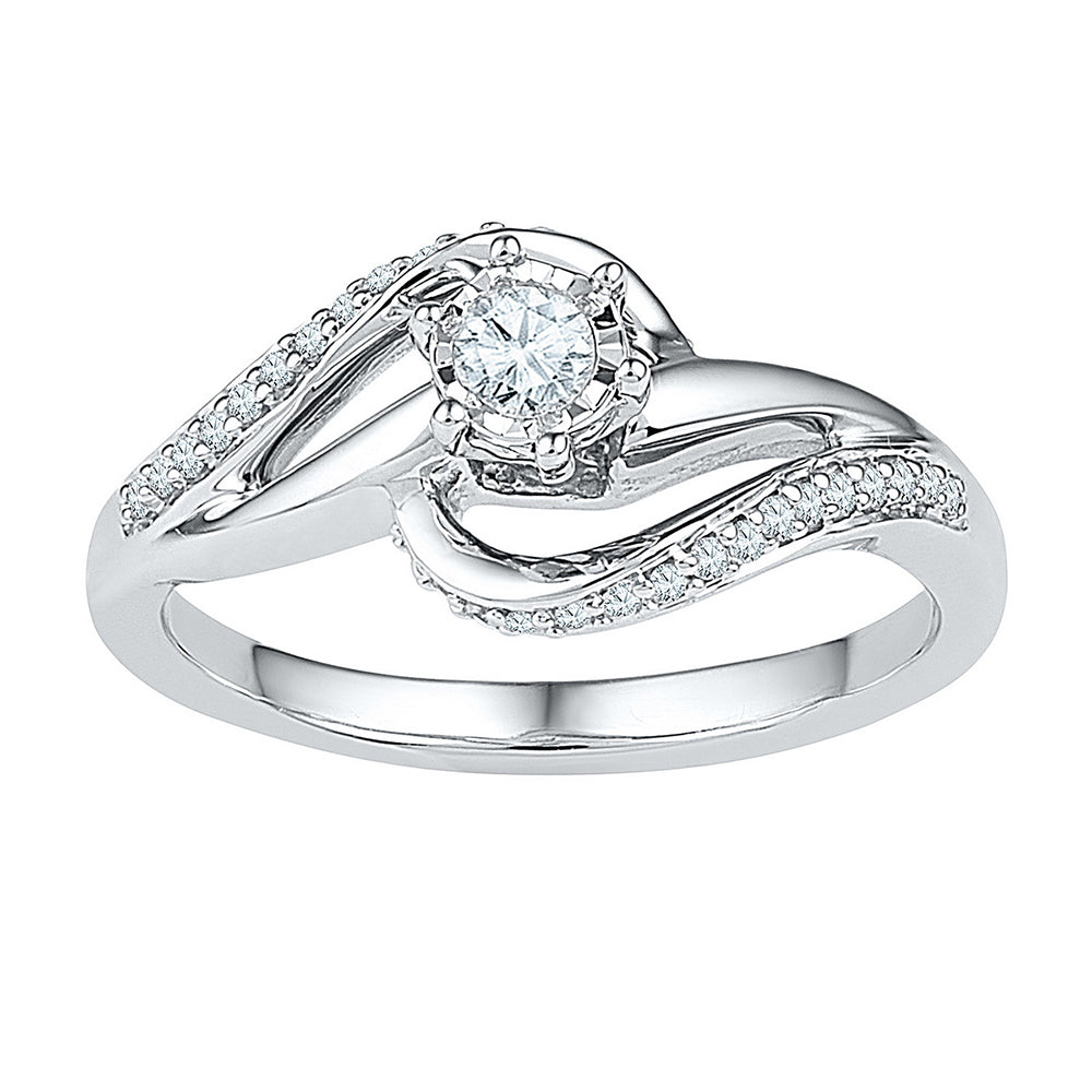 10kt White Gold Womens Round Diamond Solitaire Swirl Bridal Wedding Engagement Ring 1/5 Cttw