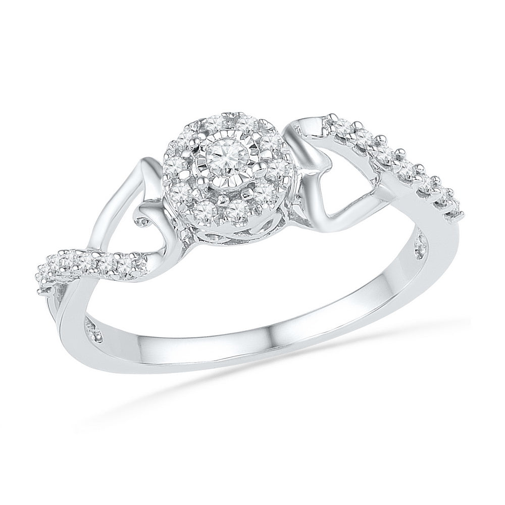 10kt White Gold Womens Round Diamond Cluster Heart Promise Bridal Ring 1/6 Cttw