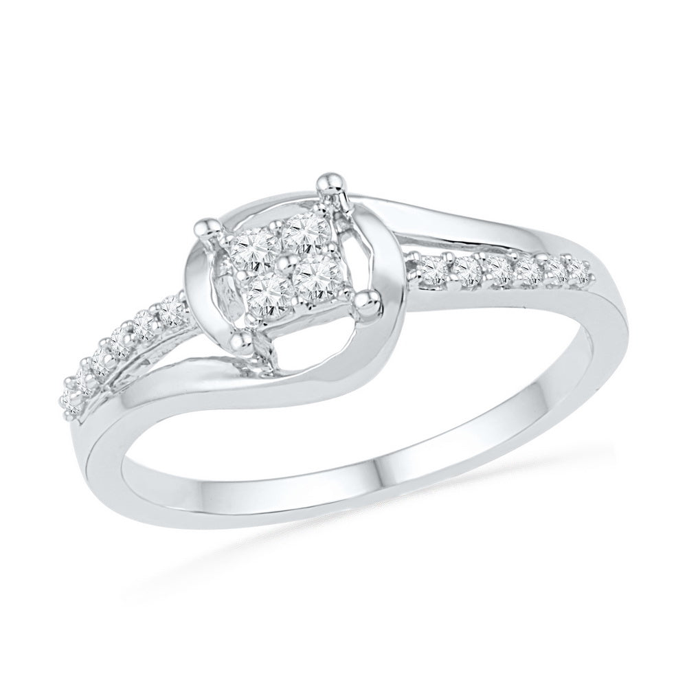 10kt White Gold Womens Round Diamond Square Cluster Bridal Wedding Engagement Ring 1/6 Cttw