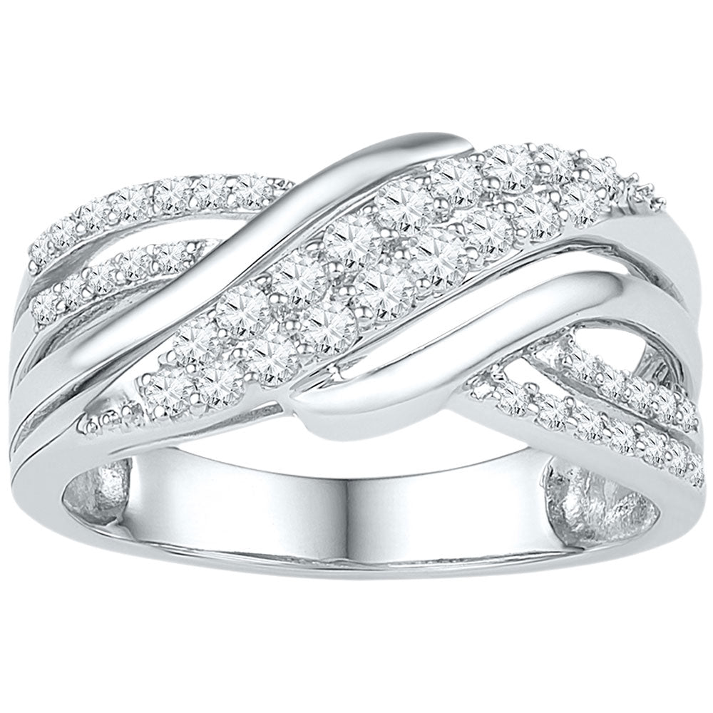 10kt White Gold Womens Round Diamond Crossover Band Ring 1/2 Cttw