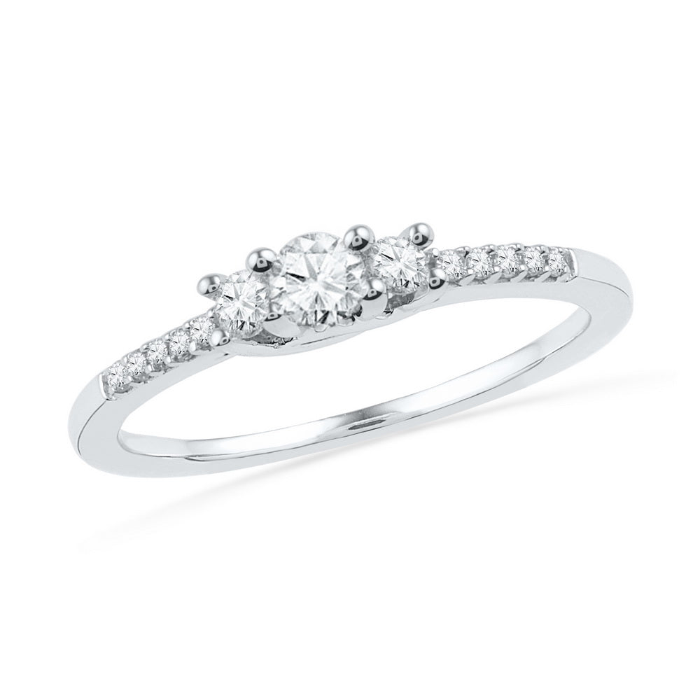 10kt White Gold Womens Round Diamond 3-stone Bridal Wedding Engagement Ring 1/4 Cttw