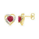 10kt Yellow Gold Womens Round Lab-Created Ruby Heart Love Earrings 3/8 Cttw