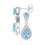 10kt White Gold Womens Pear Lab-Created Blue Topaz Dangle Diamond Earrings 1-1/2 Cttw