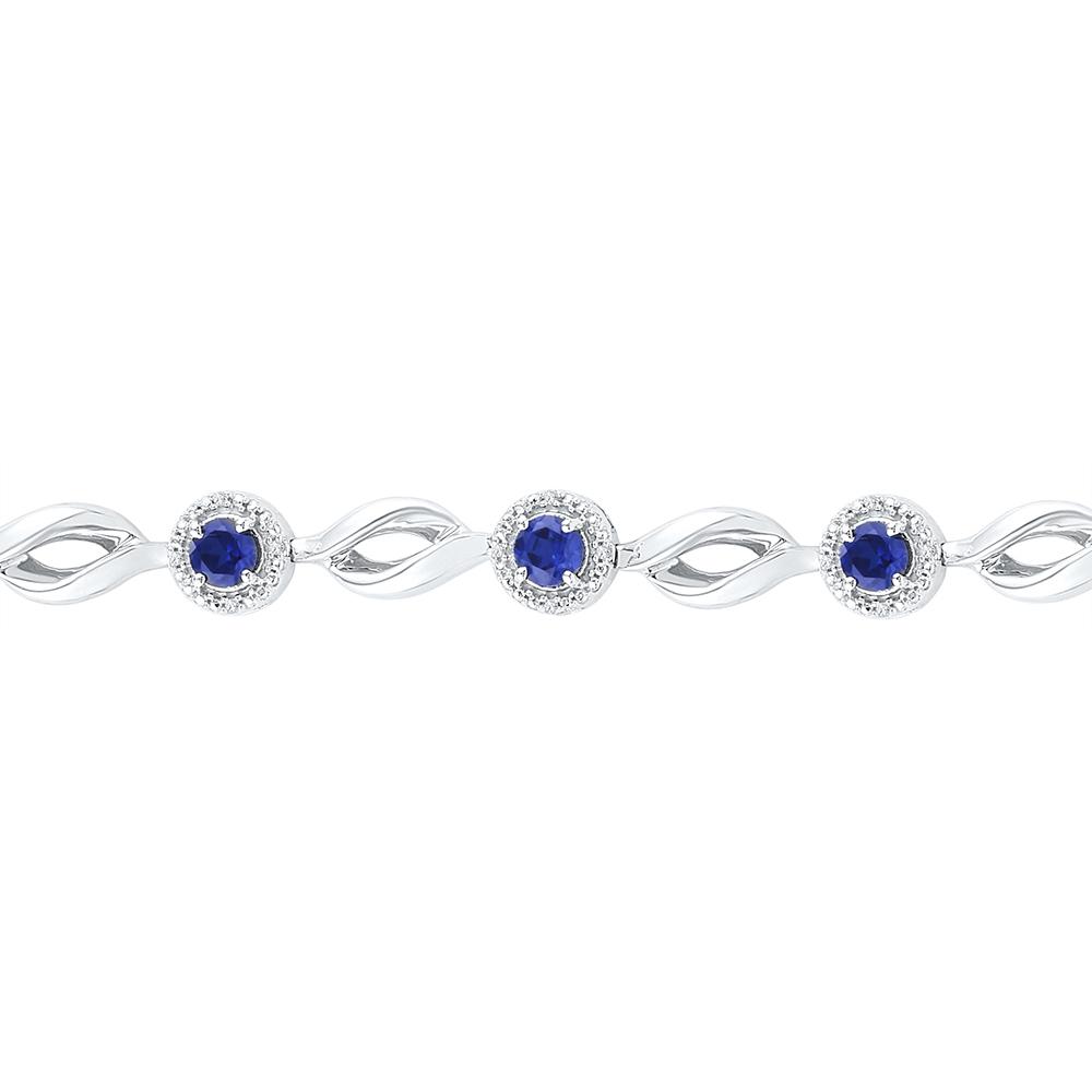 Sterling Silver Womens Round Lab-Created Blue Sapphire Tennis Bracelet 3-1/4 Cttw