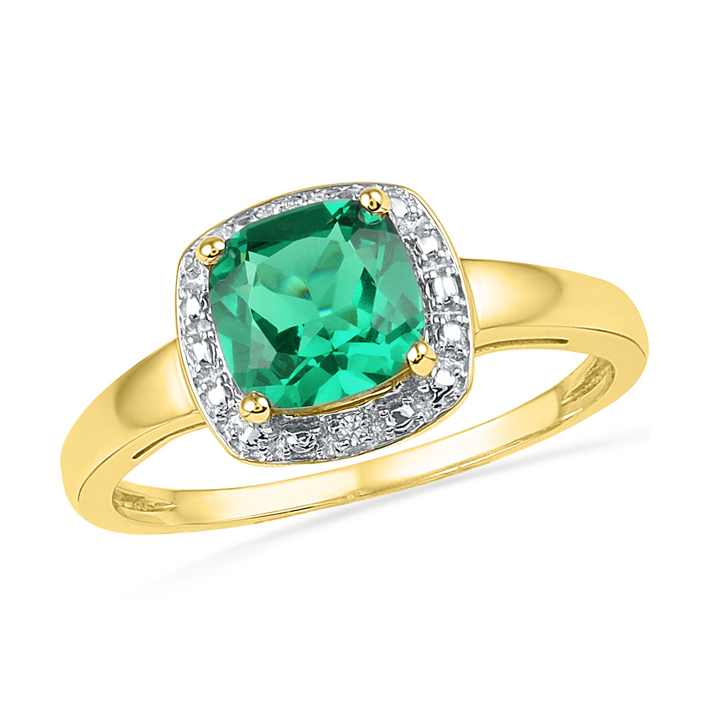 10kt Yellow Gold Womens Princess Lab-Created Emerald Solitaire Diamond Ring 1-3/4 Cttw