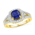 10kt Yellow Gold Womens Lab-Created Blue Sapphire Solitaire Ring 2-1/12 Cttw