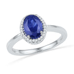Sterling Silver Womens Oval Lab-Created Blue Sapphire Solitaire Diamond Ring 1-1/4 Cttw