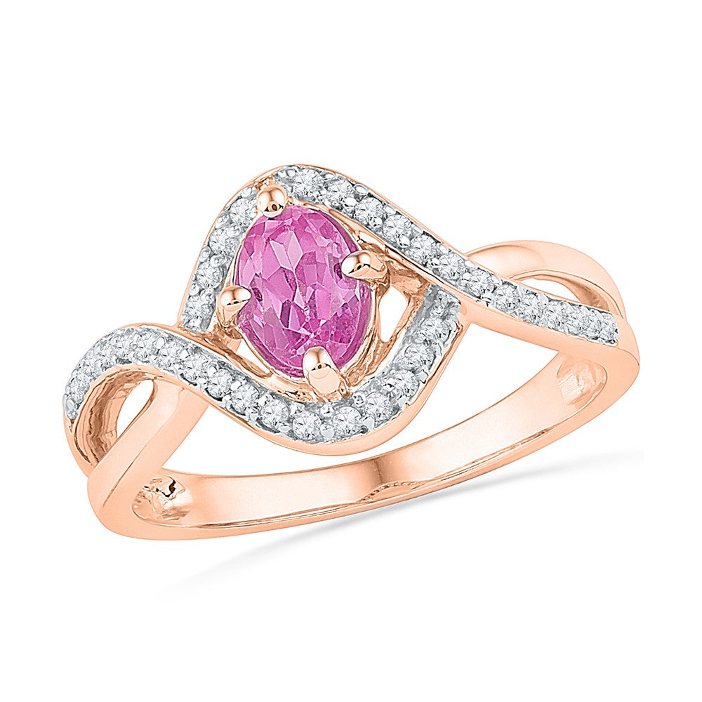 10kt Rose Gold Womens Oval Lab-Created Pink Sapphire Solitaire Twist Ring 1/2 Cttw