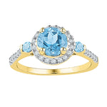 10kt Yellow Gold Womens Round Lab-Created Blue Topaz Solitaire Diamond Ring 1/5 Cttw