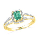 10kt Yellow Gold Womens Lab-Created Emerald Solitaire Diamond Split-shank Ring 1-1/2 Cttw