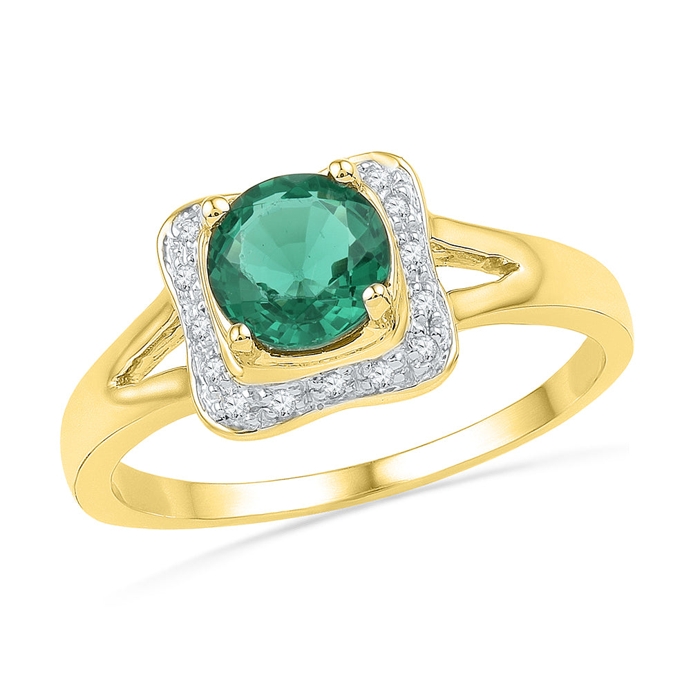 10kt Yellow Gold Womens Round Lab-Created Emerald Solitaire Diamond Ring 3/4 Cttw