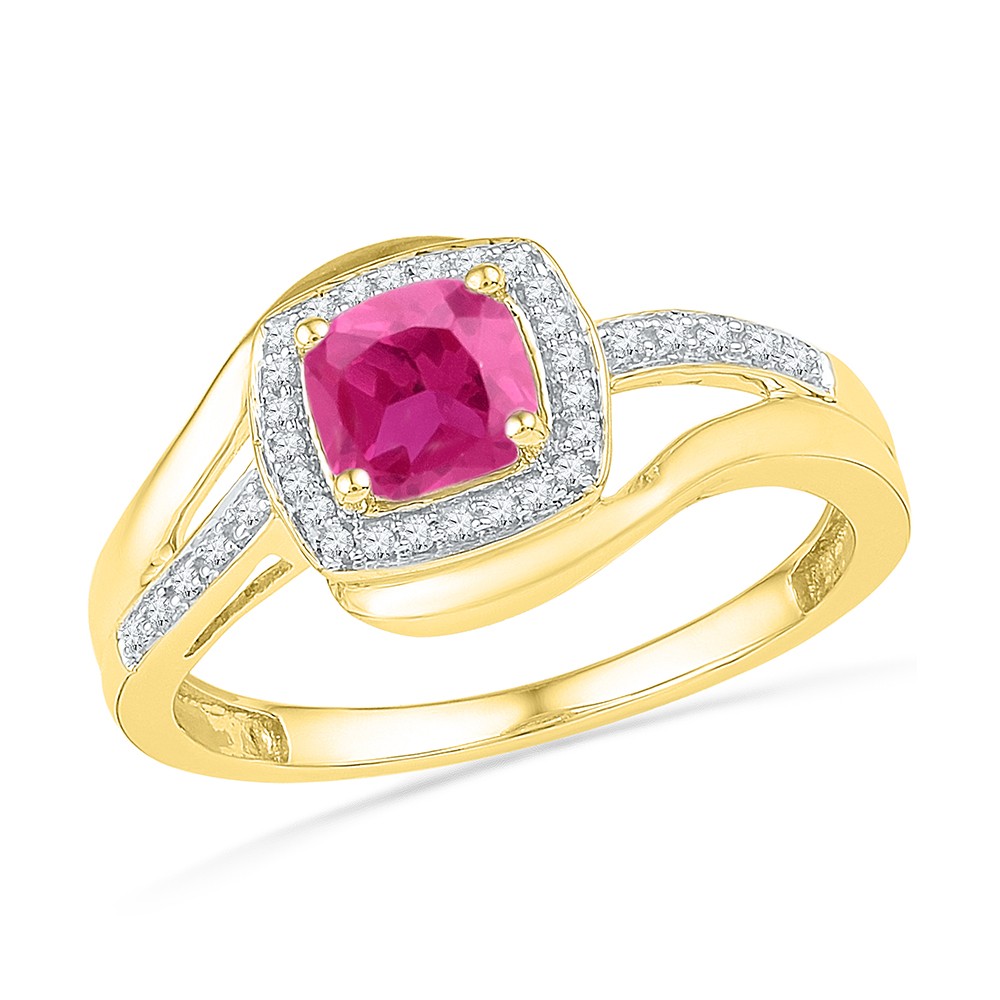 10kt Yellow Gold Womens Princess Lab-Created Pink Sapphire Solitaire Ring 1-1/10 Cttw