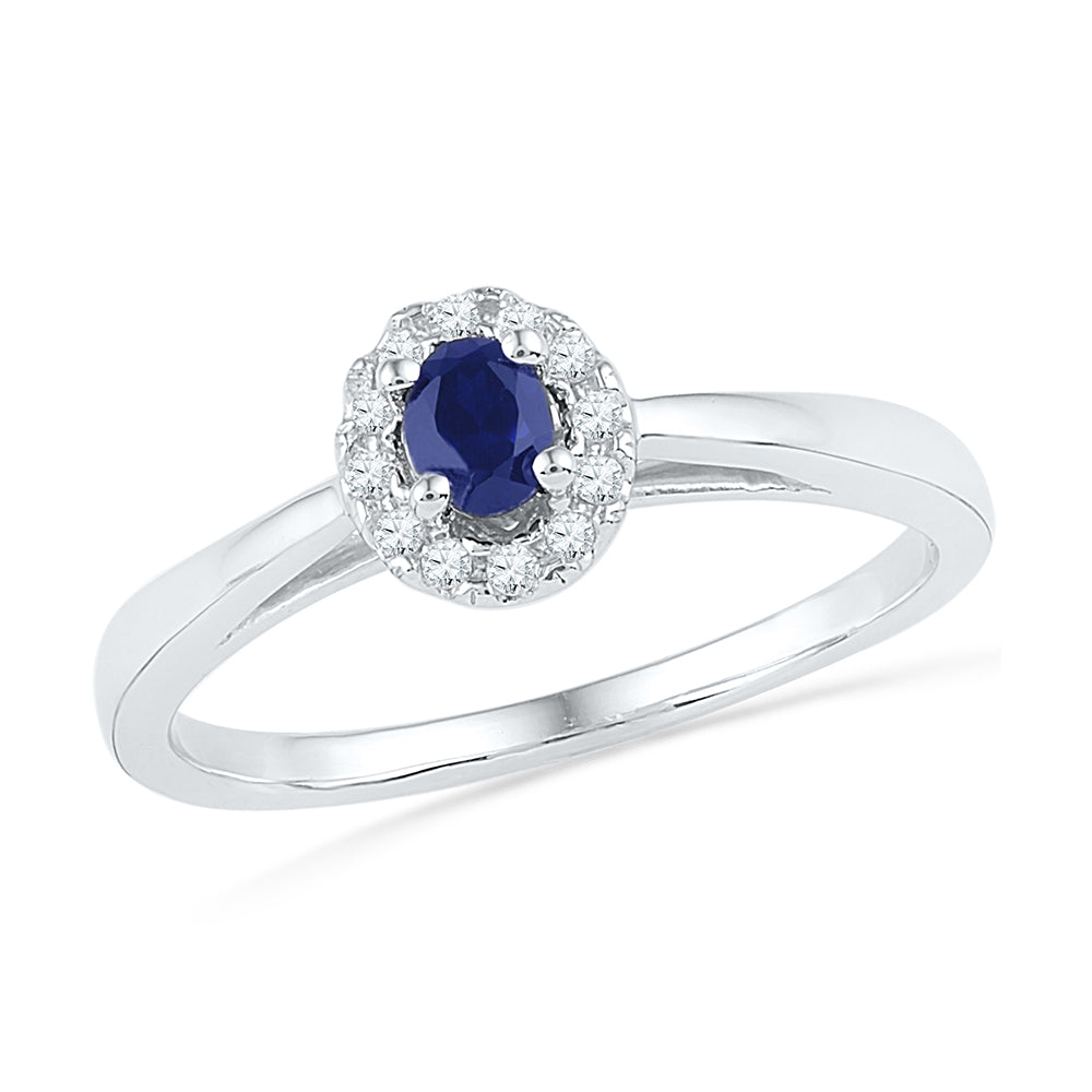 Sterling Silver Womens Oval Lab-Created Blue Sapphire Solitaire Diamond Ring 1/3 Cttw