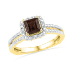 10kt Yellow Gold Womens Princess Lab-Created Smoky Quartz Solitaire Ring 5/8 Cttw