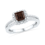 Sterling Silver Womens Princess Lab-Created Smoky Quartz Solitaire Ring 5/8 Cttw