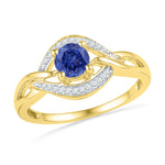 10kt Yellow Gold Womens Round Lab-Created Blue Sapphire Solitaire Woven Ring 5/8 Cttw