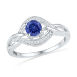 Sterling Silver Womens Round Lab-Created Blue Sapphire Solitaire Diamond Ring 5/8 Cttw