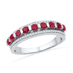 10kt White Gold Womens Round Lab-Created Ruby Diamond Band Ring 1-1/10 Cttw