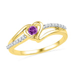 10kt Yellow Gold Womens Lab-Created Amethyst Heart Love Ring 1/5 Cttw