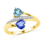 10kt Yellow Gold Womens Heart Lab-Created Blue Sapphire Aquamarine Heart Ring 1.00 Cttw